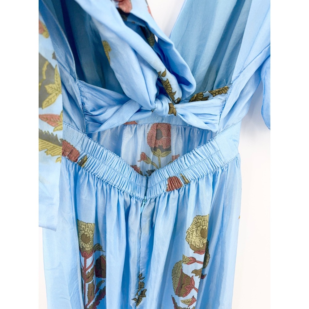 B43 Hannah Artwear Surya Floral Silk Maxi Dress Womens 1 US 6 Blue Puff Sleeve - Picture 9 of 15
